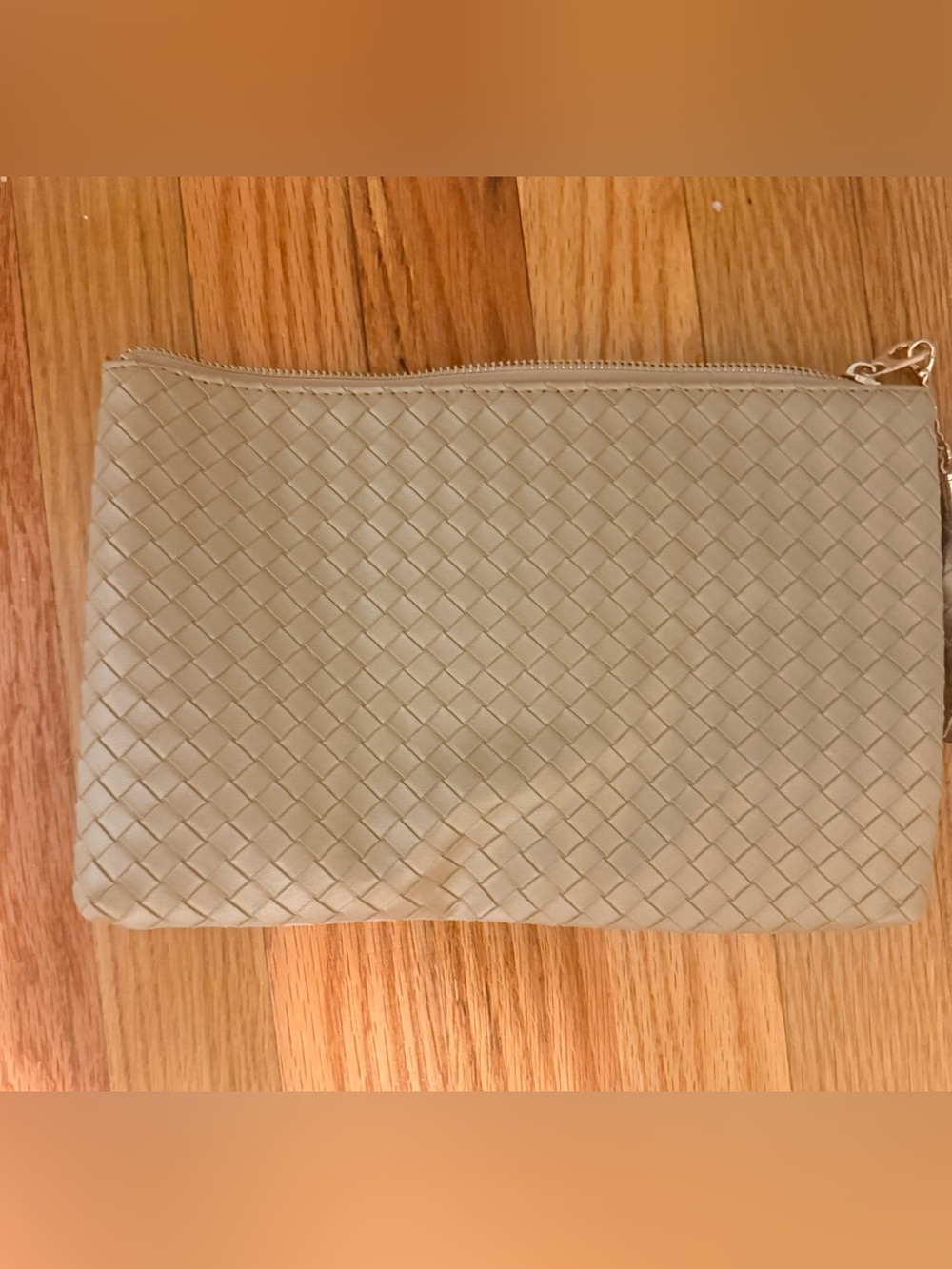Woven Leather Zip Clutch - Cream